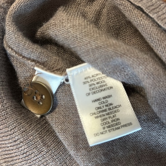 LOFT Taupe brown Cardigan with Sequin Trim wool blend lightweight button down M - Picture 10 of 13